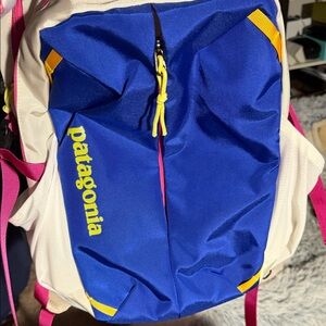 Patagonia Blue and White Backpack with Yellow Accents